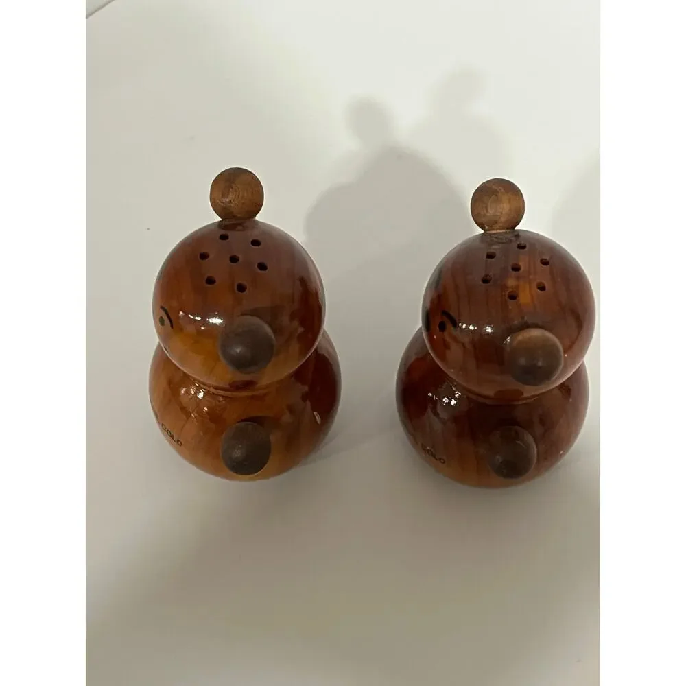 Vintage Wood Bear Salt Pepper Shakers Cave of the Winds Colorado Souvenir‎ Set